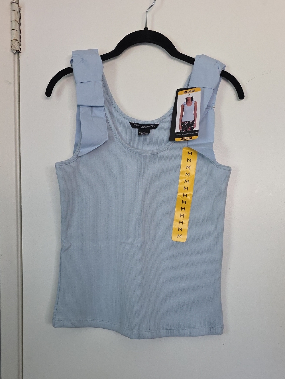 French Connection Light Blue Ribbed Tank Top with Bow Straps